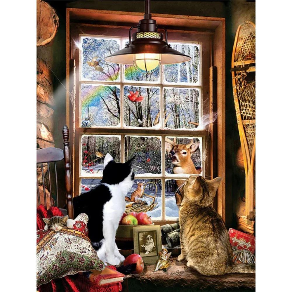 Алмазная картина, полная дрель, Рождественский кот, круглая алмазная живопись, ручная работа, животное, лошадь, сделай сам, алмазная мозаика, картина, украшение дома