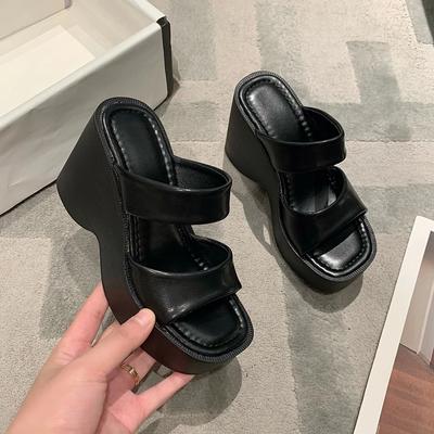 Модные супер высокие каблуки-танкетка из цельного полиуретана, универсальные женские босоножки, однотонные туфли с открытым носком, горячая распродажа 2024 года, обувь для женщин