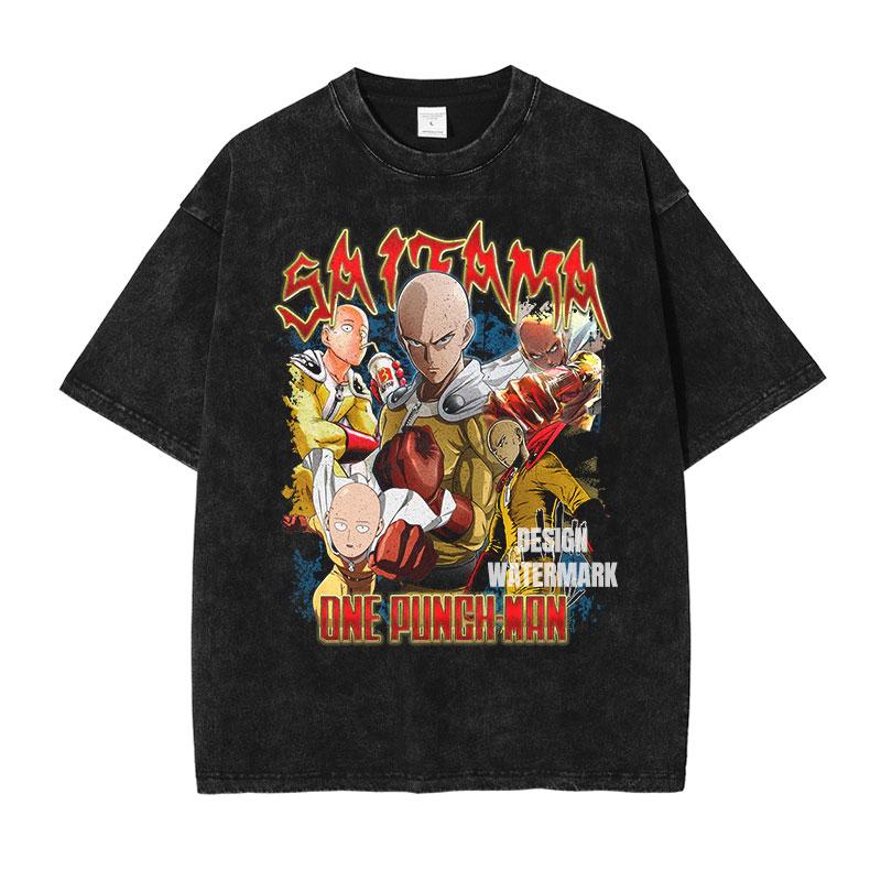 Anime Saitama T-shirts One Punch Man T Shirt Oversized Vintage Washed Streetwear Genos Tatsumaki T-shirt for Man 100% Cotton Unisex