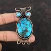 Tibetan Turquoise Pendant Copper Wire Wrapped Gemstone Pendant Copper Jewelry Handmade Owl Pendant Blue Color Evil Eye Pendant Gift For Her