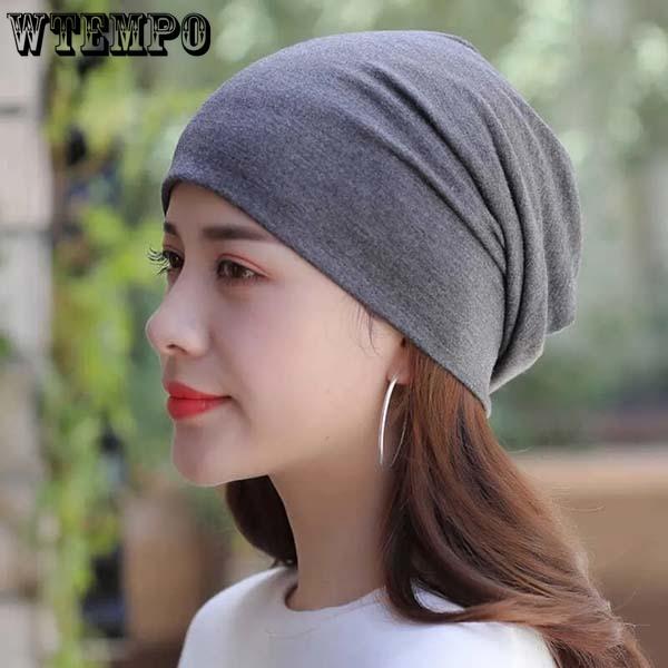 WTEMPO Solid Color Soft Nightcap Women Thin Slouchy Beanie Casual Cotton Maternity Hats Fashion Unisex Slouch Hip-pop Beanie