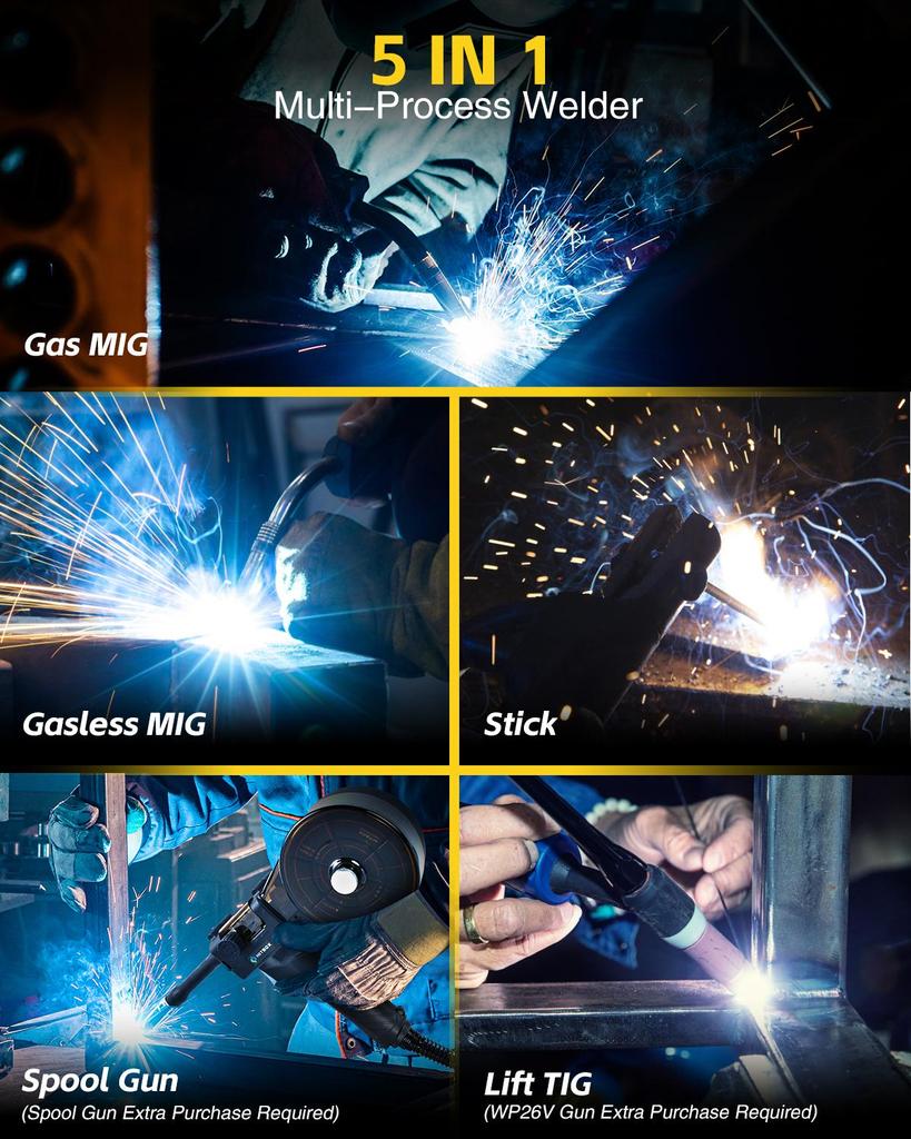 [Вилка ЕС]HZXVOGEN 200A алюминиевый сварочный аппарат MIG 110 В/220 В 5 в 1 MIG/Lift TIG/MMA/точечная сварка/Spool Gun инверторный сварочный аппарат IGBT с большим ЖК-дисплеем