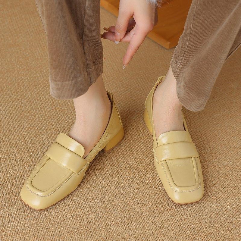Krazing Pot Весенние туфли на низком каблуке из коровьей кожи с квадратным носком, лоферы без шнуровки, броги, женские туфли-лодочки для отдыха