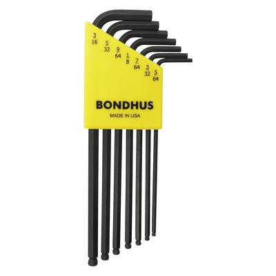 Сделано в BONDHUS Набор шестигранных ключей с шаровым наконечником, длинный, черное оксидирование, BLX7 10945 США, Набор Г-образных ключей, Покрытие, 7 предметов (5/64", 3/32", 7/64", 1/8", 9/64", 5/32", 3/16"),