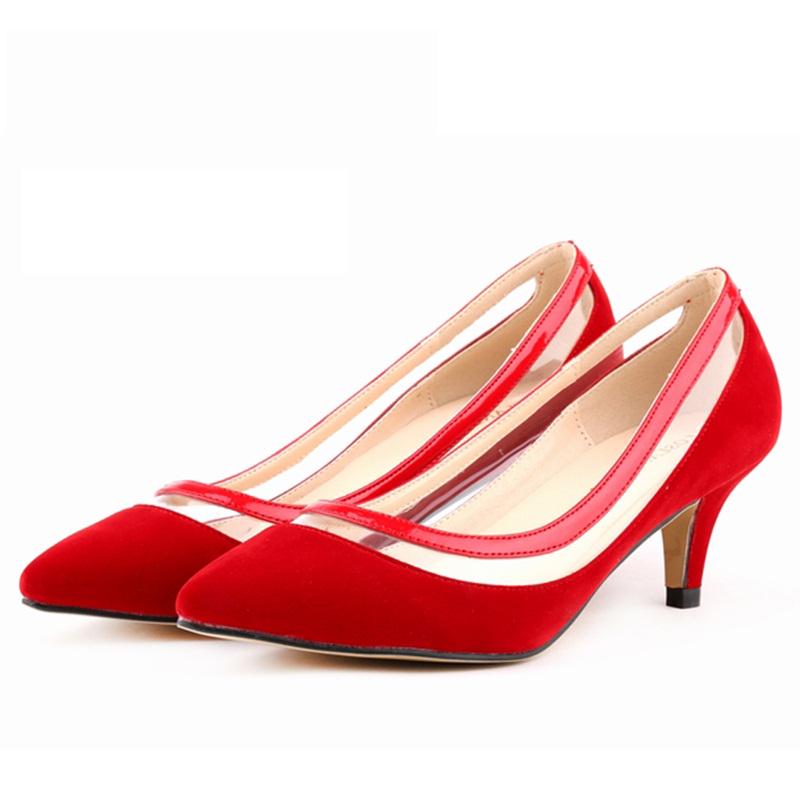 Summer Women Plus Size OL Low High Heels Sexy Matte Leather Pointed Toe Office Pumps Wedding Shoes Fashion Shoe