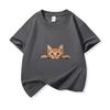 Kids Cotton T Shirt Playful Peeking Orange Tabby Cat Graphic Crew Neck Short Sleeve Tee Casual Breathable Boys Girls Summer Tops