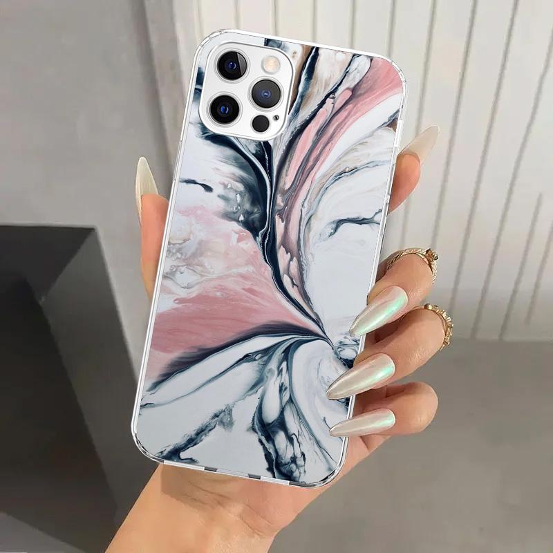 Fashion Gold Pink Geometric Marble Phone Case for Iphone 17 Air 16 15 Plus 14 13 Mini 12 11 Pro Max 16E 7 8 SE 2020 Soft Funda P