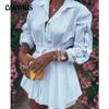 Autumn and Winter Women's Lantern Sleeve Patchwork Pleated Zip Dress Shirt