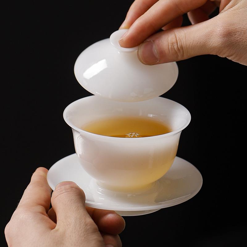 New ice seed jade porcelain kung fu tea set for home use, high-end gifts for customers, business company gifts