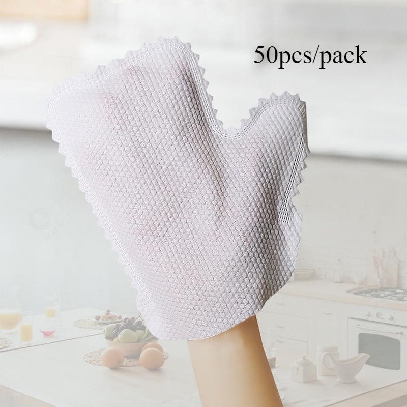 50pcs Disposable Dust Removal Cloth Gloves Electrostatic Cleaning Kitchen Dishwashing Dry and Wet Dual-use Wiping Paper Towels