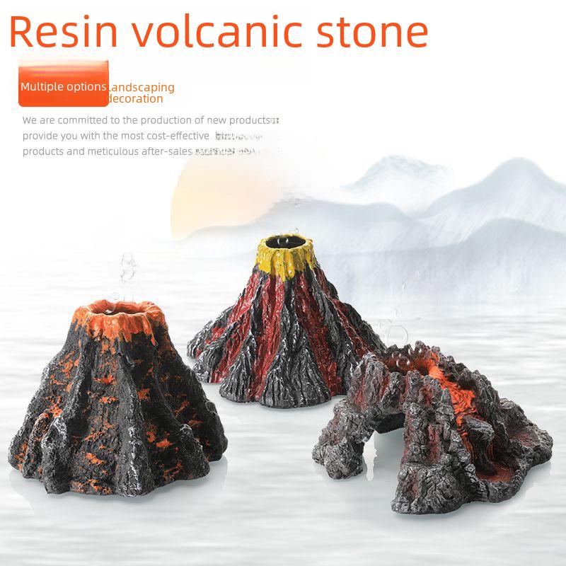 Aquarium Resin Volcano Rockery with Oxygen Pump Attachment - Home Decor Ornament for Fish Tanks