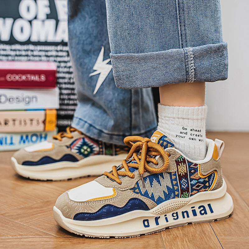 Spring platform embroidery pattern men's sports single shoes casual fashion height increase casual running shoes men