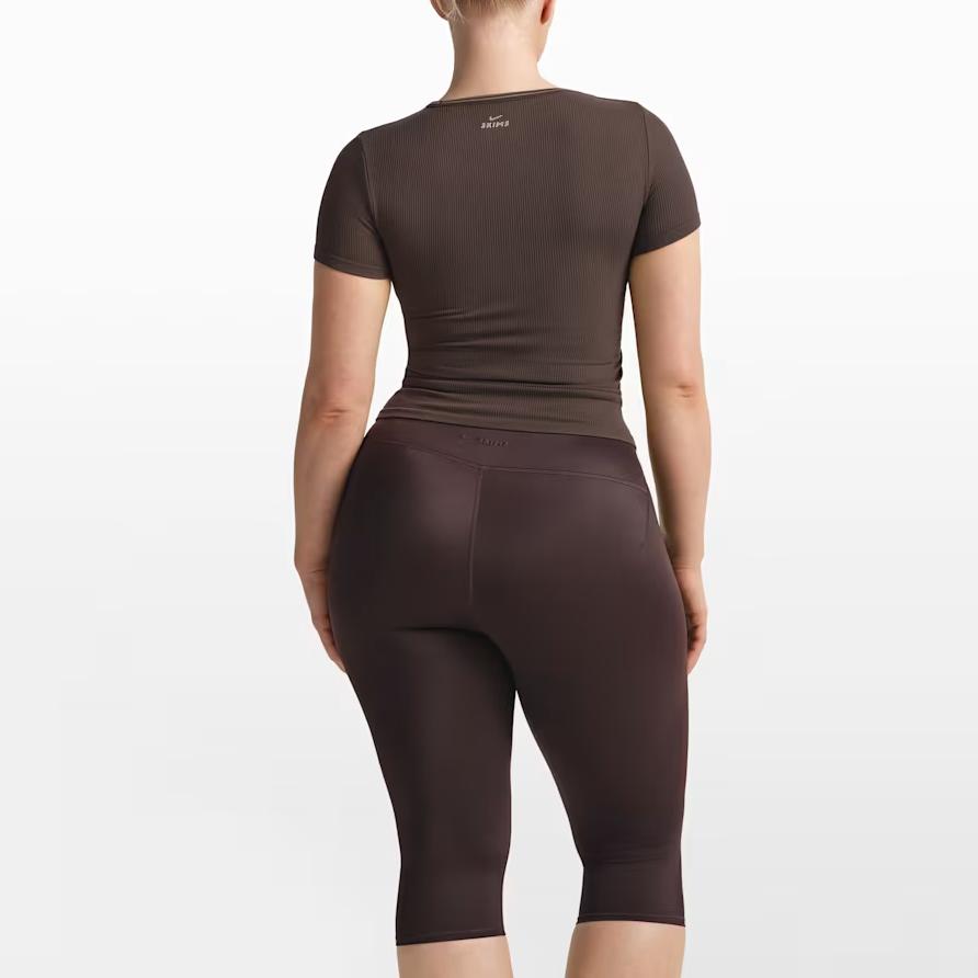 Nike Женская облегающая футболка с коротким рукавом в рубчик без швов SKIMS, ретро, с круглым вырезом, женские топы SSSSL9718W-PHR