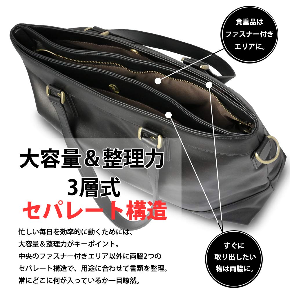 Borchit Tote Bag for Genuine Business Large 3 PC Men, Leather, Cowhide, Bag, Capacity, 2-way, Layers, B4, (Navy)