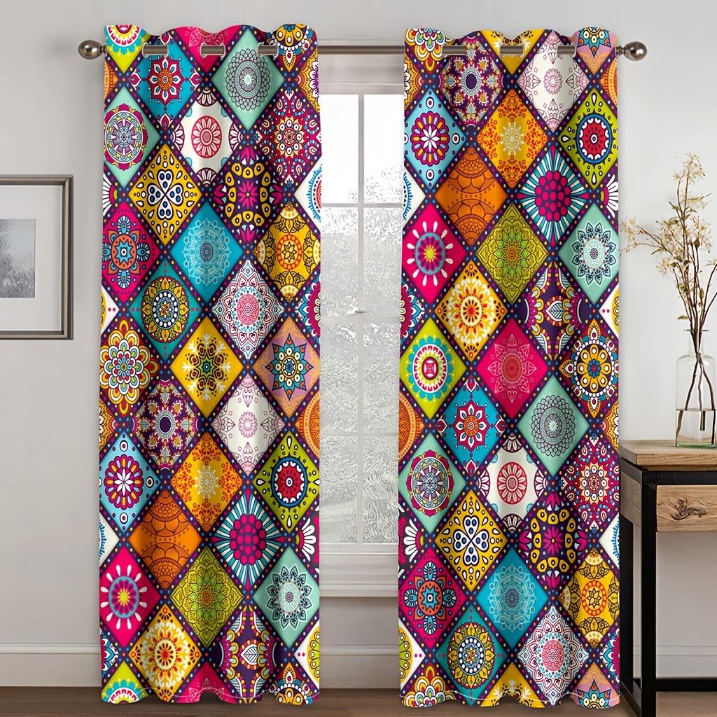 2-Piece Boho Яркий Цвет Шикарный Геометрический Шторы Светофильтрующие Фильтрующие разработанные для Гостиной Комнаты Спальни Кухни Стильный Эстетичный Занавес