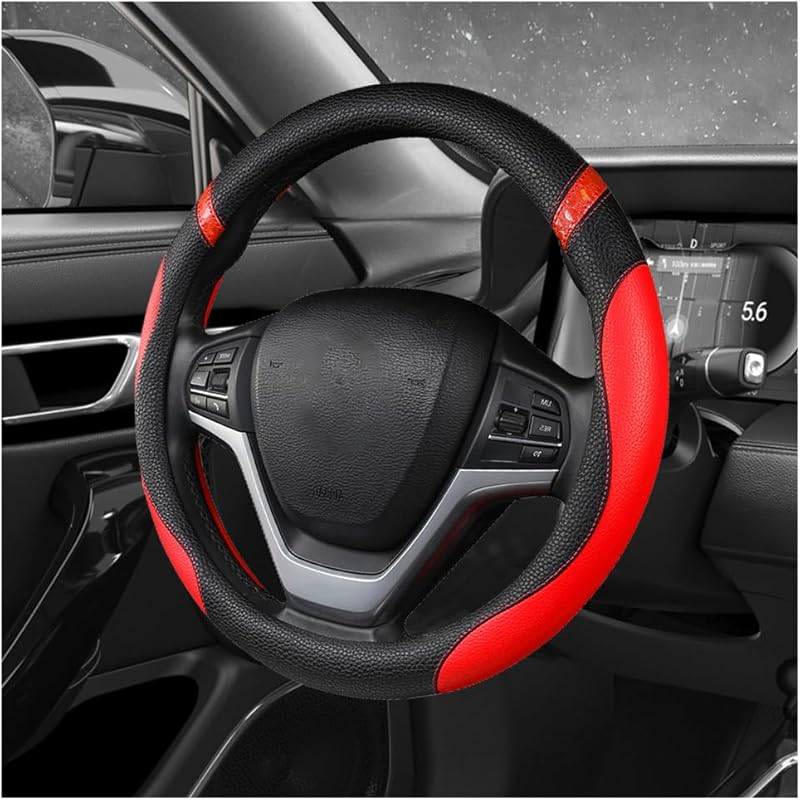 Car Steering Wheel Cover, 15 Inch Premium Leather Breathable Non-Slip Wheels Wrap, Universal Auto Comfortable Steering Wheel Protector For SUV Truck