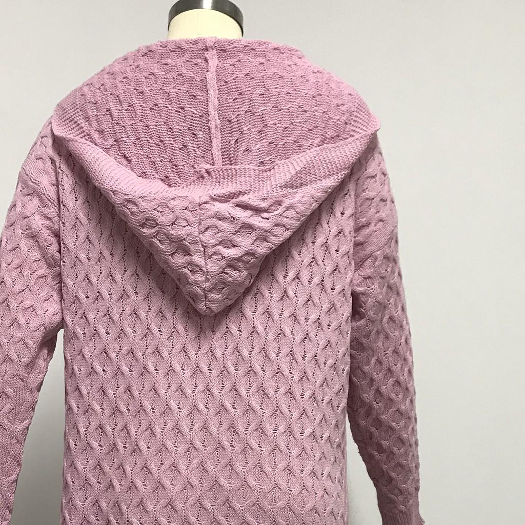 Зимний теплый новый модный женский длинный вязаный свитер с капюшоном, кардиган, пальто