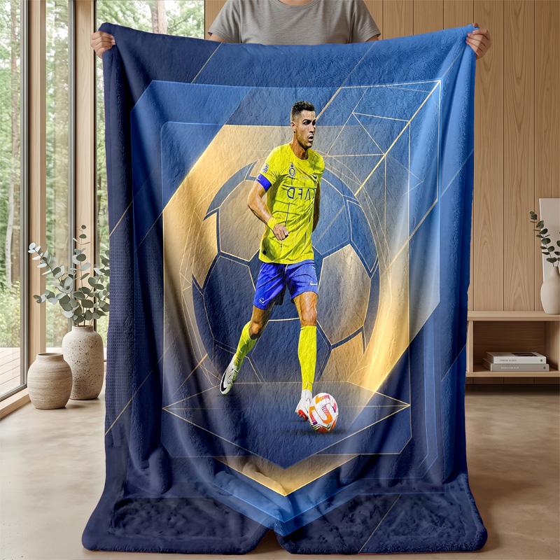 Cristiano Ronaldo Printed Flannel Blanket Skin Friendly Warm Decorative Throw for Indoor Couch Bed Daily Use