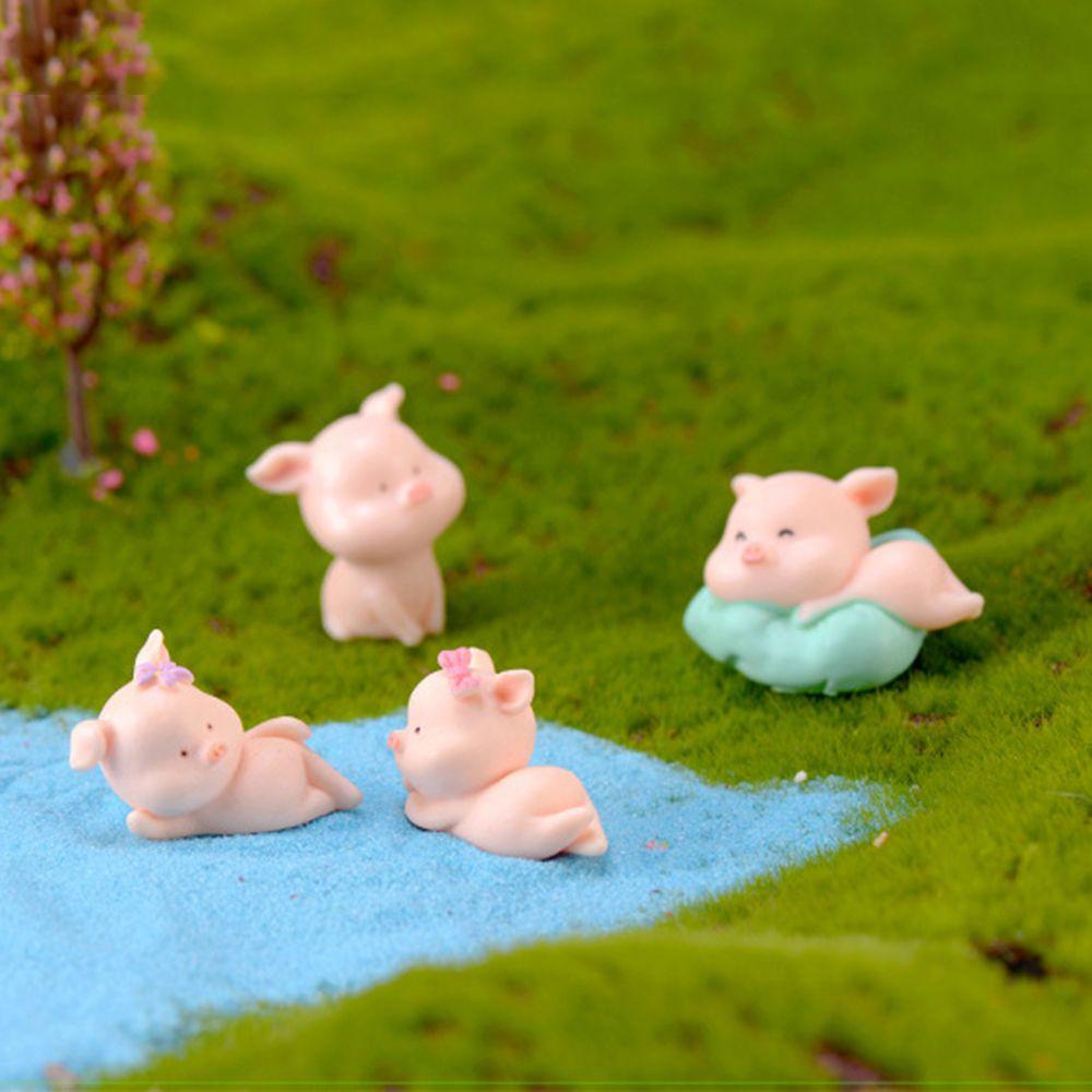 Cute Garden Home Decor Bonsai Decoration Figurine Micro Pig Family Resin Ornaments Miniature Model