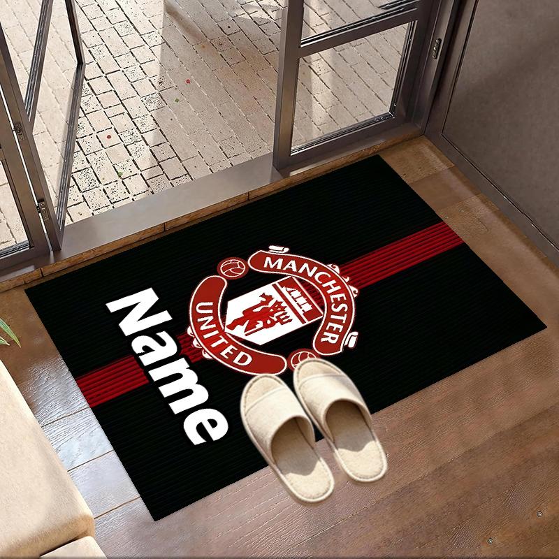 Custom Name Personalized Manchester Football F.C Print Carpet, Versatile Home Decor Rug, for Playroom, Apartment, Balcony, Entryway, Hallway Gift