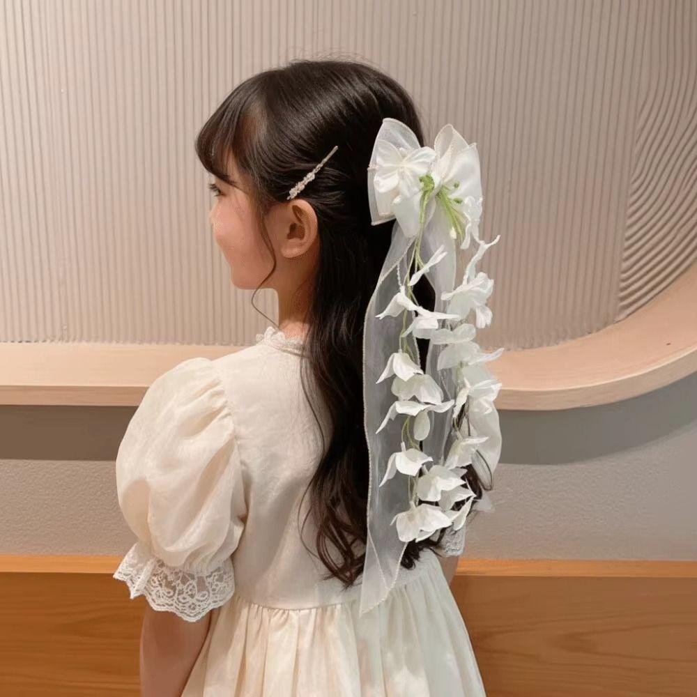 Sheer Ribbon Hair Bow Clip Flower Vine Tassels Ribbon Hair Clip Fashion Bow Hair Clip Gifts