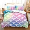 Laser Gradual Change Fish Scale 3D Digital Printing Three-Piece Set, Quilt Cover Pillowcase