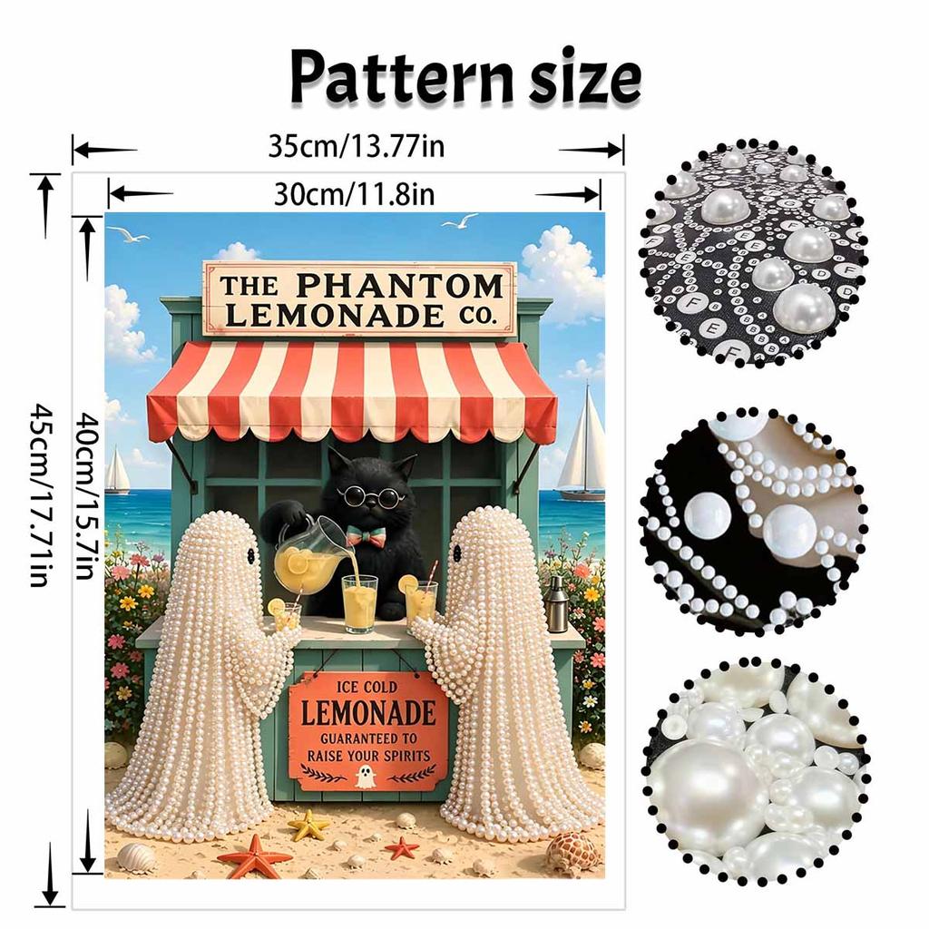 Halloween pearl painting handmade diy art black cat lemonade stand seaside floral pearl home decoration painting