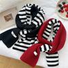 Striped Knitted Scarf Women'S Autumn And Winter Thickened Warm Student Ins Fashion Trend Scarf Gloves