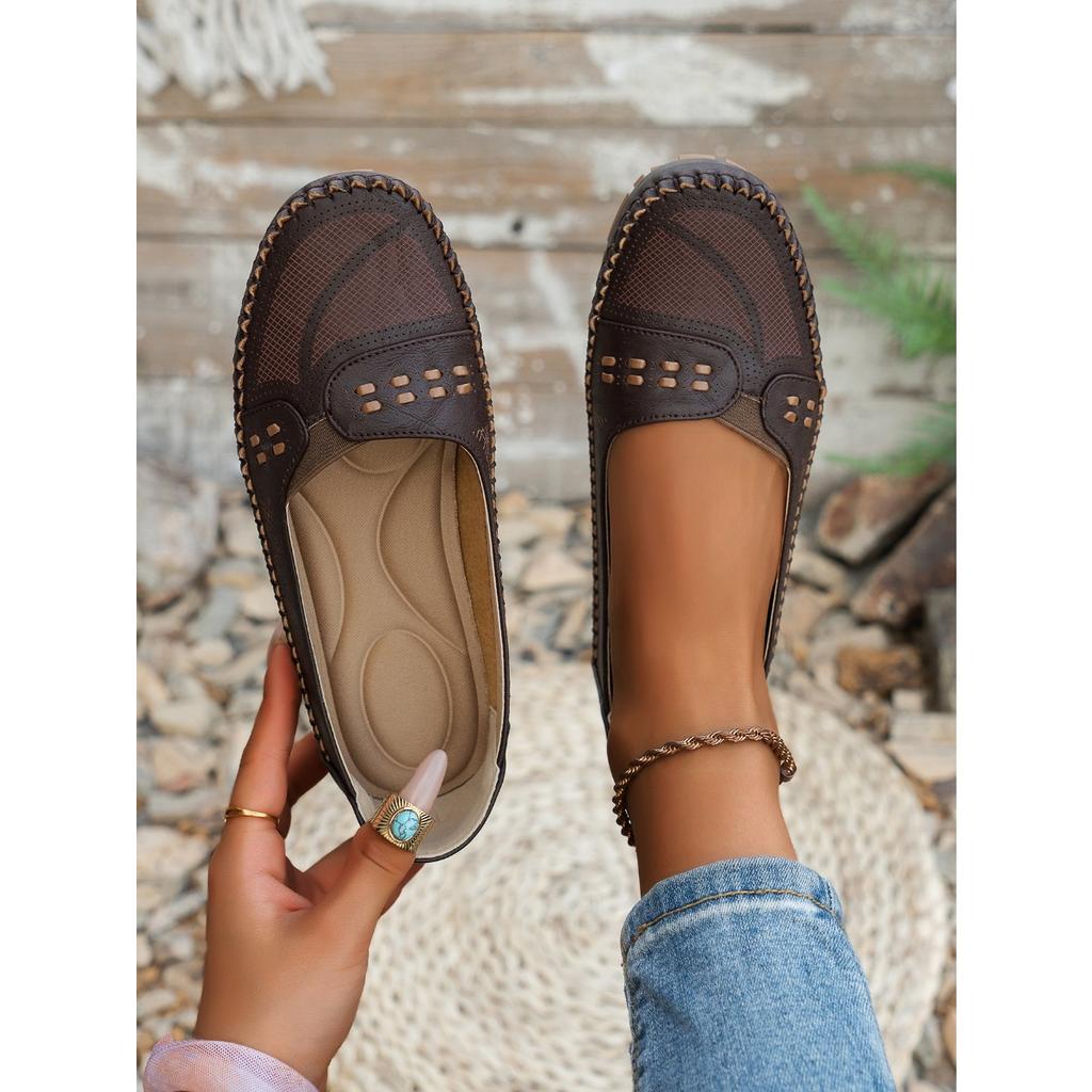 Швейные Лазерные Женские Лоферы на Плоской Подошве