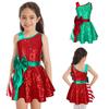 Детское рождественское платье с блестящими пайетками для девочек, комбинезон, асимметричное лоскутное платье в полоску без рукавов