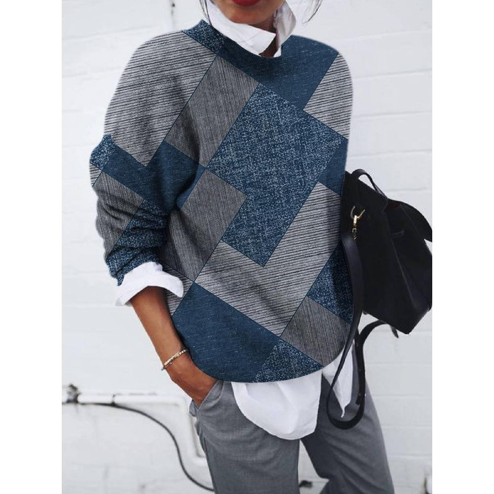 GMXIA Women's Fashion Frosted Geometric Print Loose Long-sleeved Hoodie