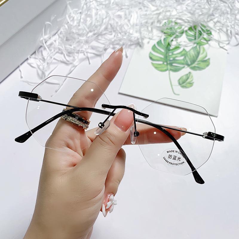 Polygon Computer Glasses Frameless Women Men Anti Blue Light Blocking Glasses Optical Spectacle Myopia Glasses Nearsighted -1.0