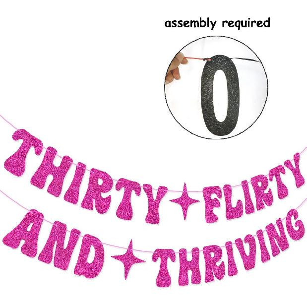 Hot Pink Thirty Flirty And Thriving Banner Talk Thirty to Me Banner for Women's 30th Birthday Party Decorations