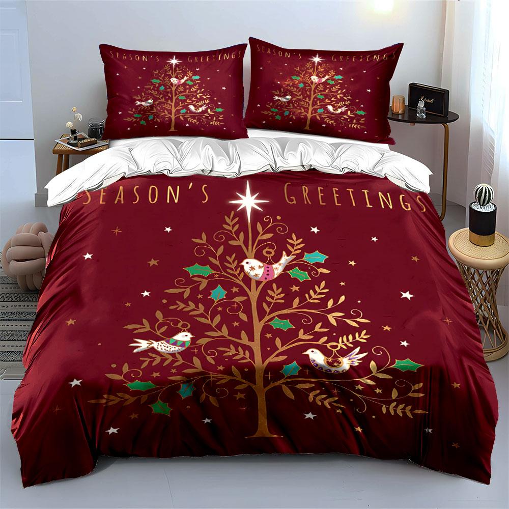 Season's Greetings Tree Birds Bedding Duvet Cover Set Duvet Cover Pillowcases (1*Duvet Cover 2*Pillowcases, without duvet insert)