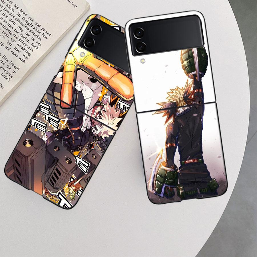 Чехол для телефона My Hero Bakugou Katsuki для Samsung Z Flip 7 6 5G Galaxy Z Flip 5 4 3 Черный Жесткий Чехол Роскошный ПК Корпус Coque
