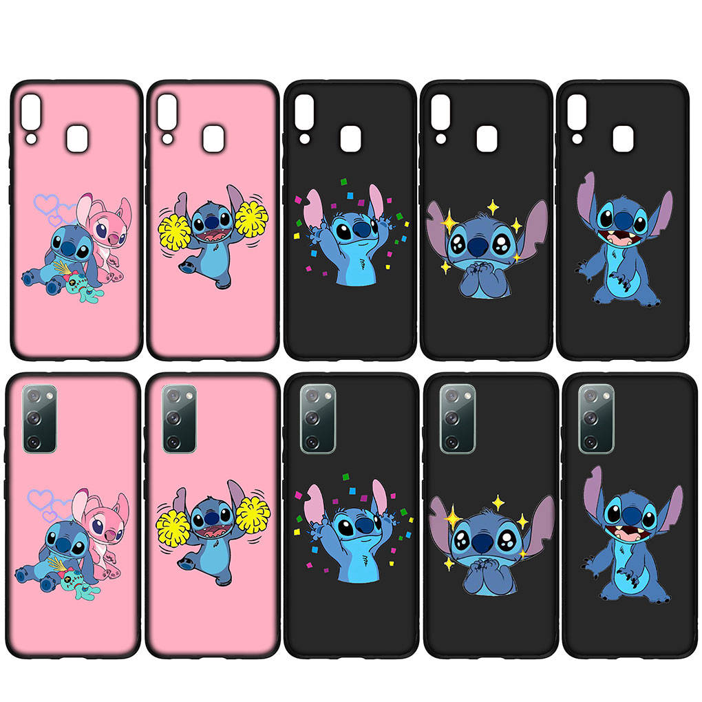 For iPhone 15 14 Xiaomi Redmi Note 13 12 11 Pro Max X 8 7 XR Samsung Galaxy A15 S24 S23 Huawei OPPO A38 Lilo Stitch Black Cartoon Pink Cute Phone Case
