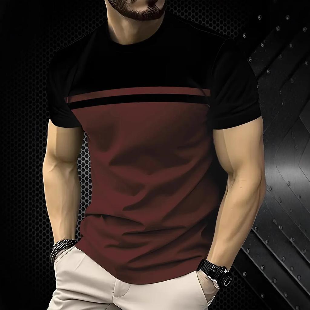 Летняя футболка с круглым вырезом, цветными блоками и полосатым 3D-принтом, модная, повседневная, с короткими рукавами, мужская