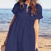 Women's Cotton Linen Maxi Dress Casual Short Sleeve V-Neck Sundress Loose Beach