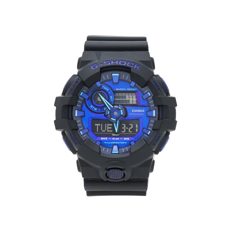 Casio LCD/analog dual display series, 200 meters waterproof, quartz movement, resin strap, Japanese and Korean watch, same style for men GA-700VB-1ADR