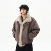 Unisex Winter Puffer Jacket With Faux Suede Finish High Collar Fleece-Lined Hoodless Coat Men Women