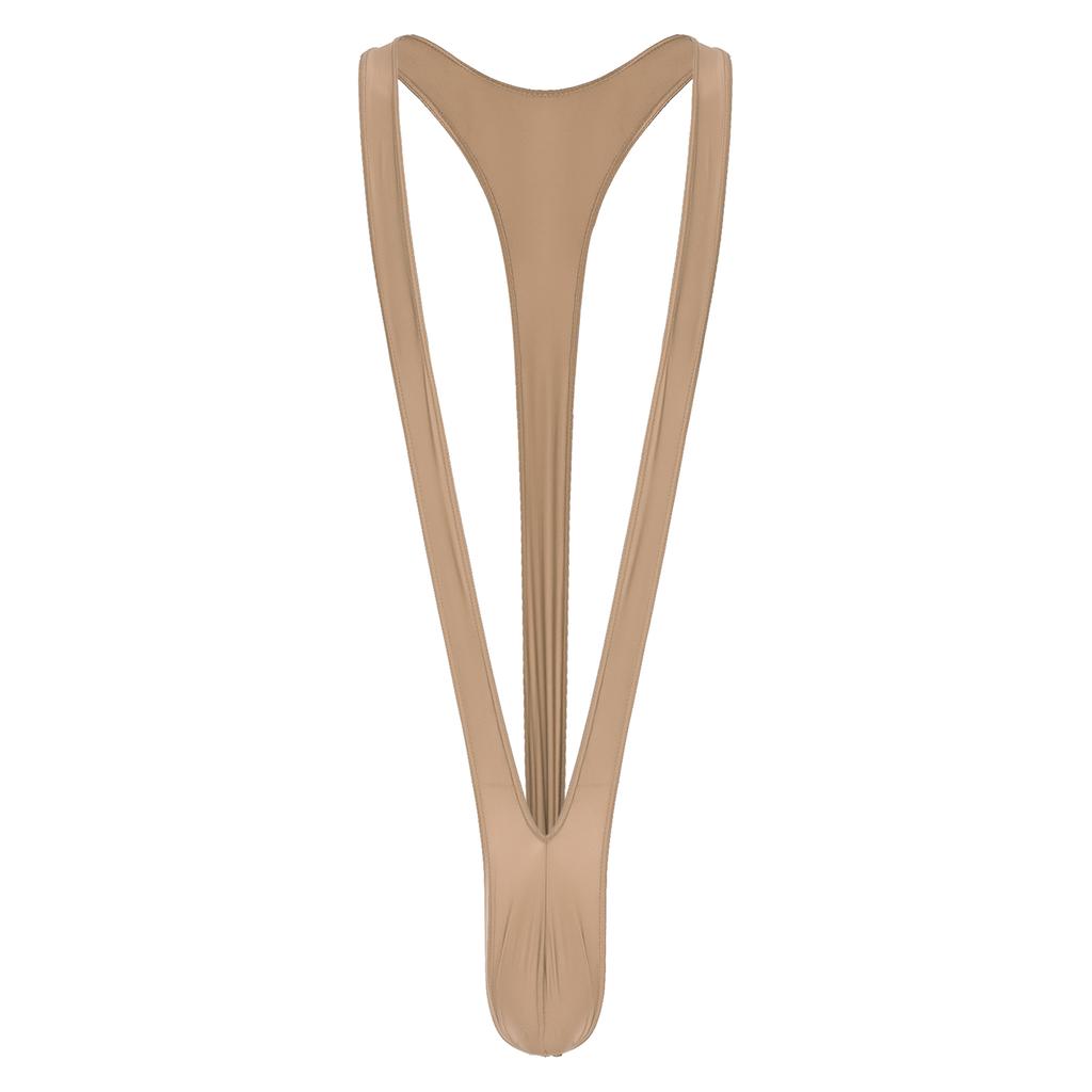 Mens Swimsuit Bodysuit M-XL Glossy Finish - Thong Mankini with Bulge Pouch & V-Shaped Suspenders
