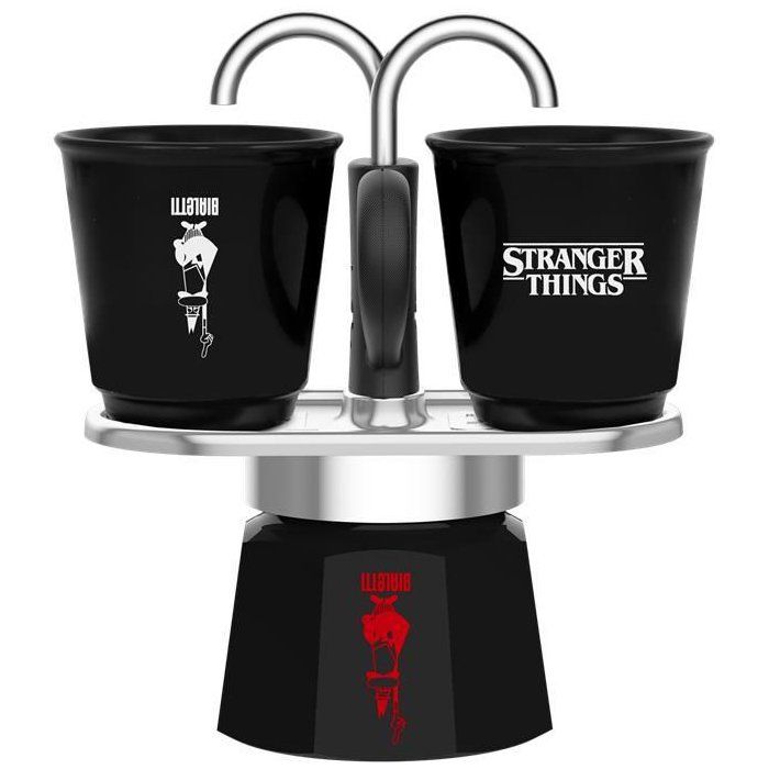 Cafetiere italienne - BIALETTI - Set Mini express - Collection Stranger Things - Avec 2 tasses thermosensibles - Noir / Rouge