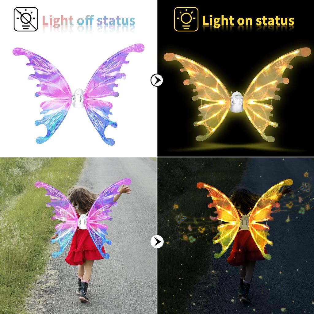 1PC Battery Powered Dreamy Fairy Wings Costume Accessory Angel Wings Girl Performance Props for Kids Elf Wings Party Decorations