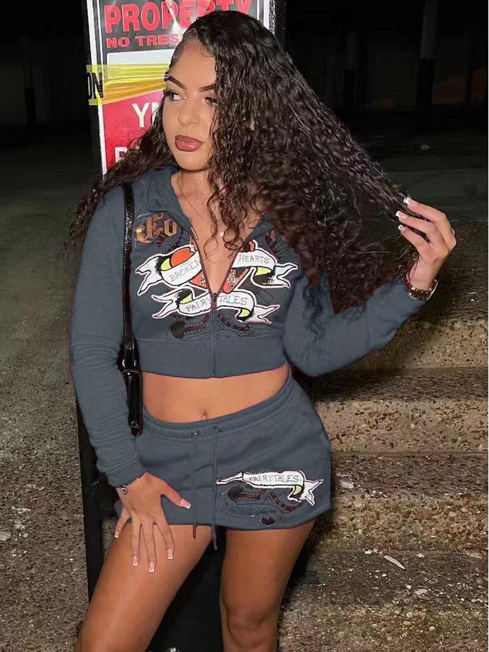 2024 Весна Европейская и американская женская мода Комплект юбки с принтом XH901