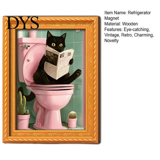 Small Picture Frames for Fridge Funny Wooden Magnets Frame, Retro Cute Cat Pattern Magnetic Refrigerator Photo Metal Cabinets Locker Magnet