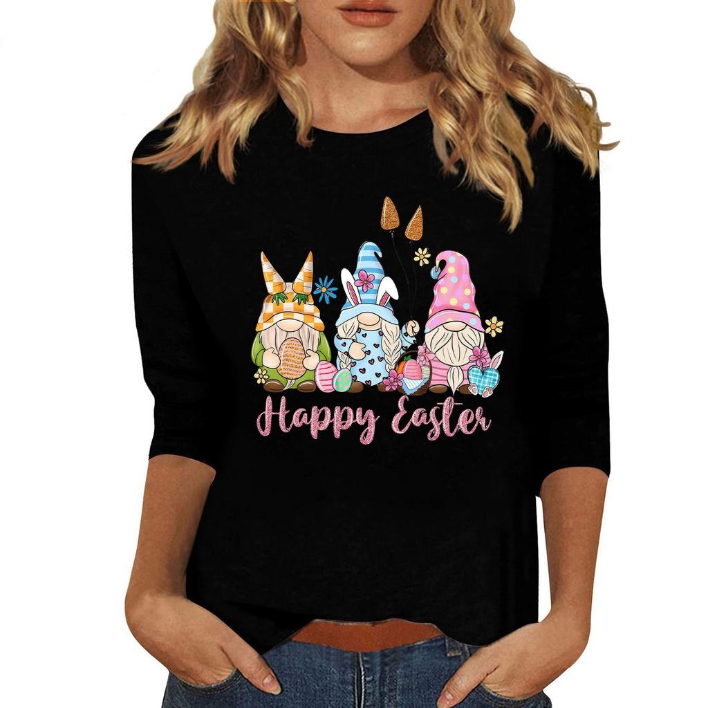 Женская мода повседневная три четверти рукава с принтом пайеток круглый вырез топ