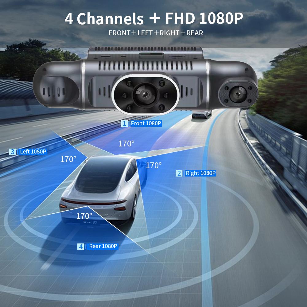 Автомобильный видеорегистратор 1080P 3/4 объектив Видеорегистратор WIFI Ночное видение Передняя левая правая камера заднего вида Автомобильный аксессуар Видеорегистратор