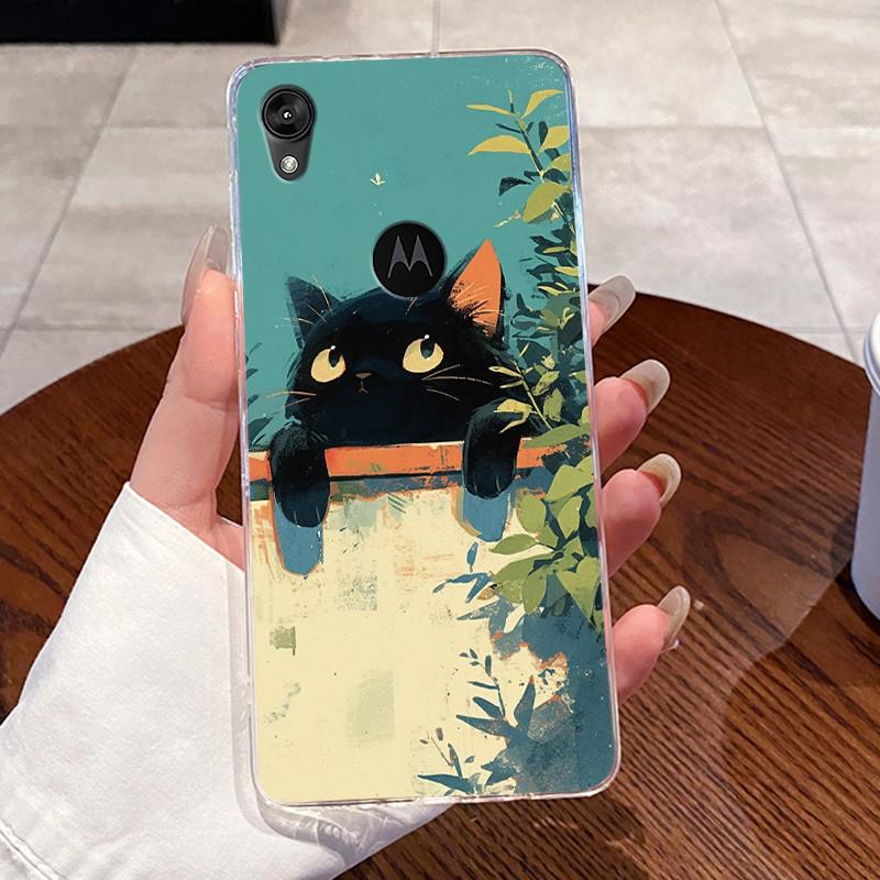 Jelly Casing For Motorola Moto E6 Fundas MOTOE6 Capa Clear Silicone Soft TPU Back Cover Cute Cat Rabbit Heart Protective Case