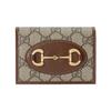 Horsebit 1955 Vintage Gold Buckle Logo Zipper Canvas And Leather Card Holder Wallet Women Wallet Ebony Brown 726846-92TCG-8563