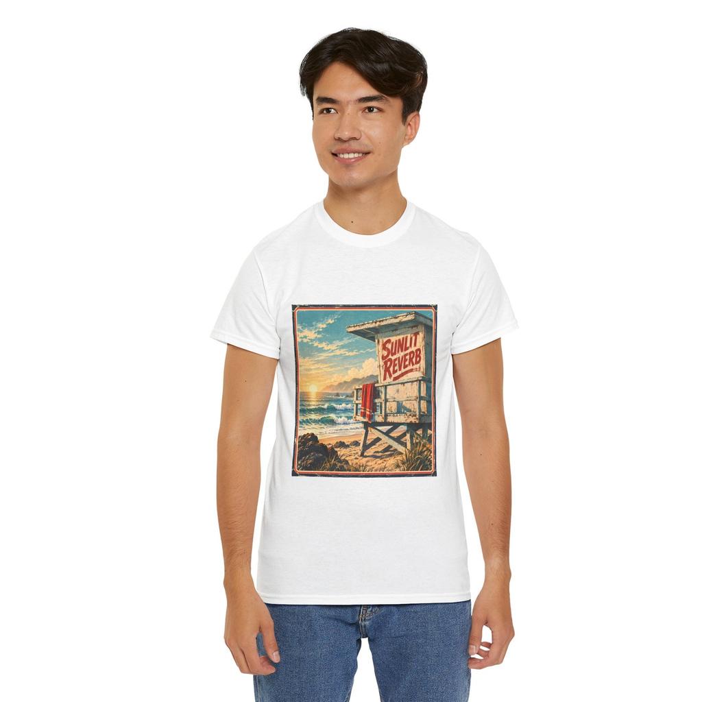 Lifeguard Tower Beach Music Surf Rock Vintage Summer Unisex Heavy Cotton Tee